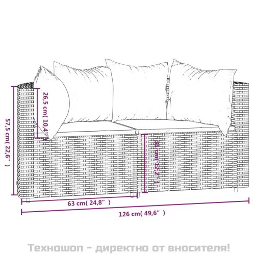 Градински ъглови дивани с възглавници, 2 бр, черни, полиратан