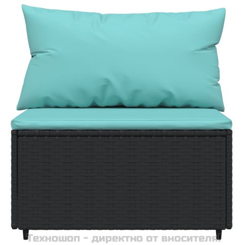 Градински лаундж комплект с възглавници 3 части черен полиратан