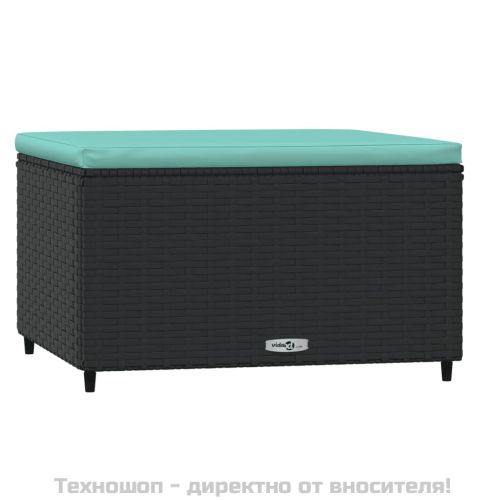 Градинска табуретка с възглавница, черна, полиратан