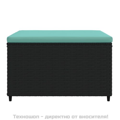 Градинска табуретка с възглавница, черна, полиратан