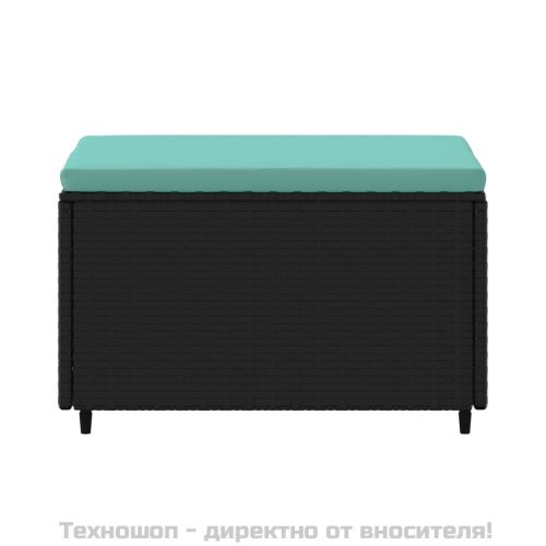 Градинска табуретка с възглавница, черна, полиратан