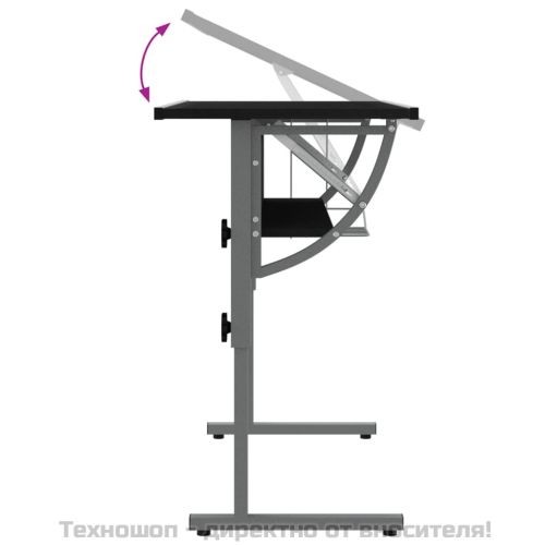 Бюро черно и сиво 110x53x(58-87) см инженерно дърво и стомана