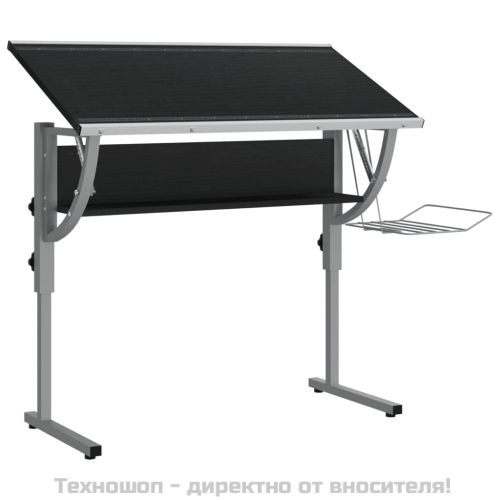 Бюро черно и сиво 110x53x(58-87) см инженерно дърво и стомана