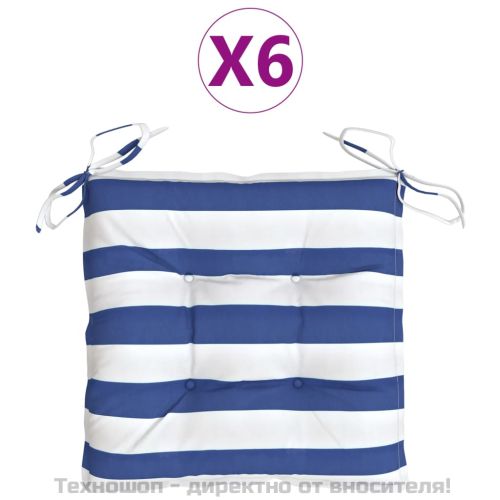 Възглавници за стол 6 бр синьо-бяло райе 50x50x7см Оксфорд плат