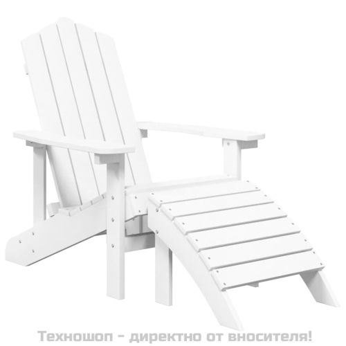 Градински столове "Адирондак", 2 бр, с табуретки, HDPE, бели