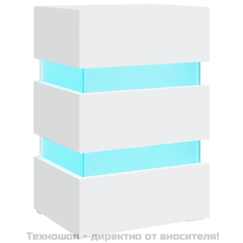 Нощно шкафче с LED, бяло, 45x35x67 см, инженерно дърво