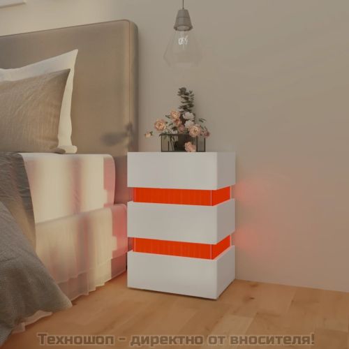 Нощно шкафче с LED, бяло, 45x35x67 см, инженерно дърво