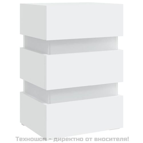 Нощно шкафче с LED, бяло, 45x35x67 см, инженерно дърво