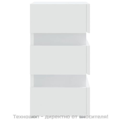 Нощно шкафче с LED, бяло, 45x35x67 см, инженерно дърво