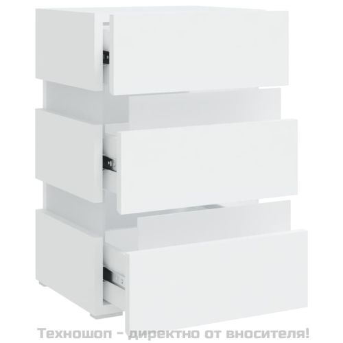 Нощно шкафче с LED, бяло, 45x35x67 см, инженерно дърво