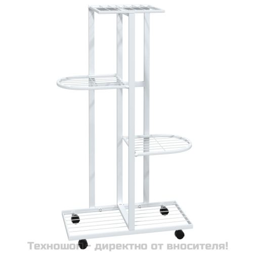 4-етажна стойка за цветя на колела, 44x23x80 см, бяла, желязо