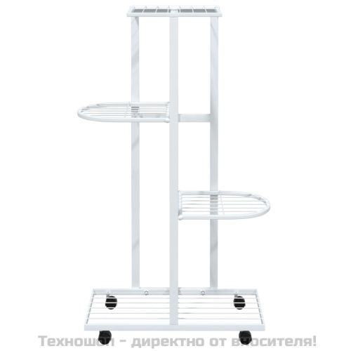 4-етажна стойка за цветя на колела, 44x23x80 см, бяла, желязо