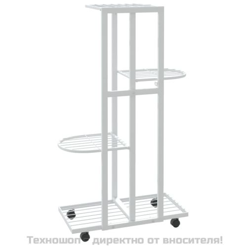 4-етажна стойка за цветя на колела, 44x23x80 см, бяла, желязо