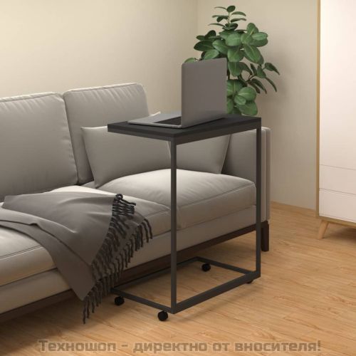 Помощна маса с колелца черна 55x35x70 см инженерно дърво