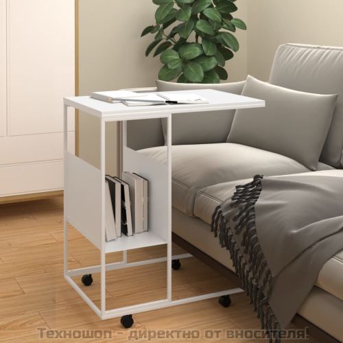 Помощна маса с колелца бяла 55x36x63,5 см инженерно дърво