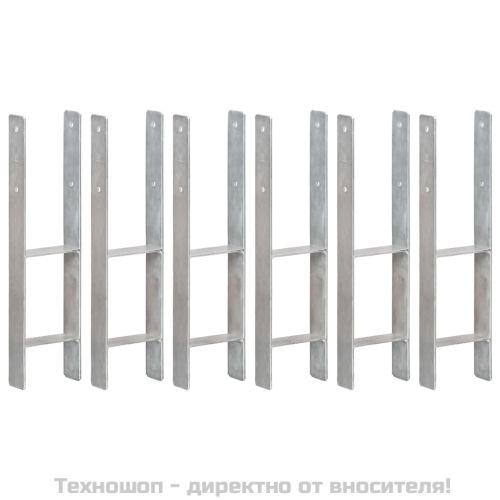 Оградни подпори 6 бр сребристи 14x6x60 см поцинкована стомана