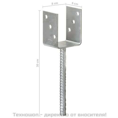 Оградни подпори 6 бр сребристи 8x6x30 см поцинкована стомана