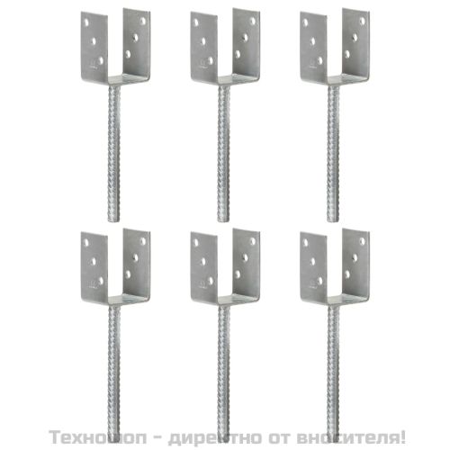 Оградни подпори 6 бр сребристи 7x6x30 см поцинкована стомана