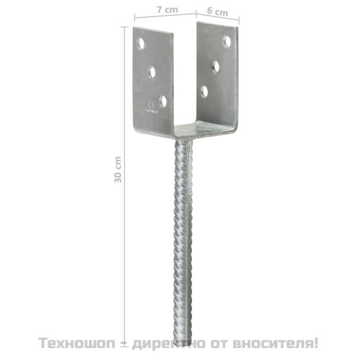 Оградни подпори 6 бр сребристи 7x6x30 см поцинкована стомана