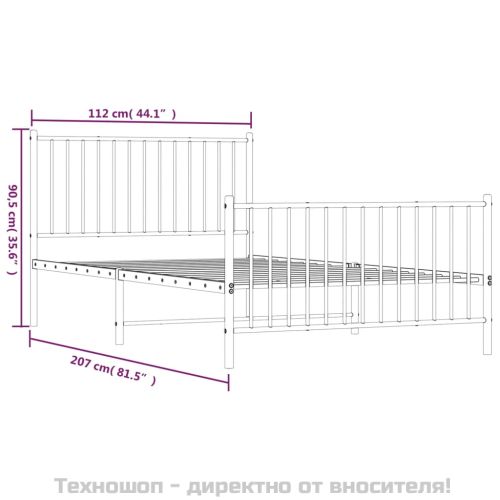 Метална рамка за легло с горна и долна табла, черна, 107x203 см