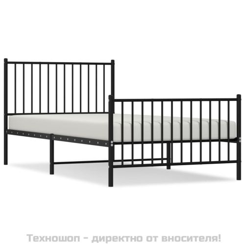 Метална рамка за легло с горна и долна табла, черна, 100x200 см