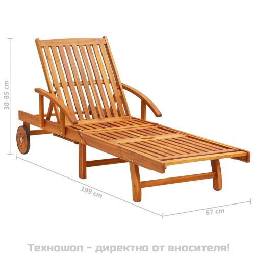Шезлонги, 2 бр, с възглавници, акациево дърво масив