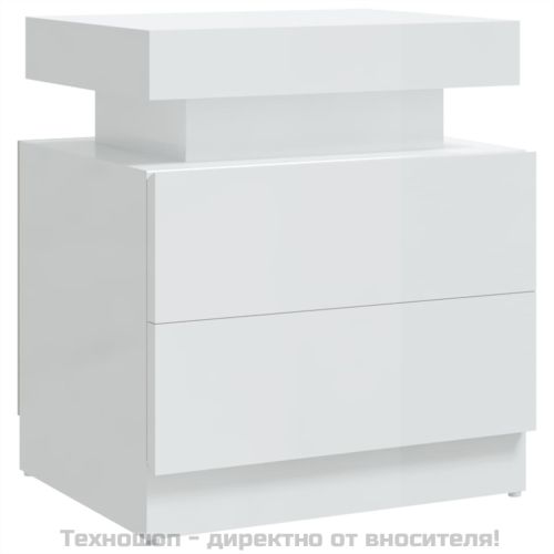 Нощно шкафче, бял гланц, 45x35x52 см, инженерно дърво