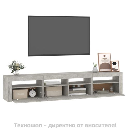 ТВ шкаф с LED осветление, бетонно сив, 210x35x40 см