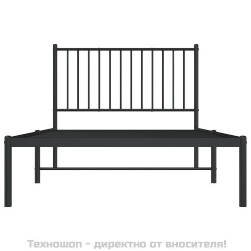 Метална рамка за легло с горна табла, черна, 100x190 см