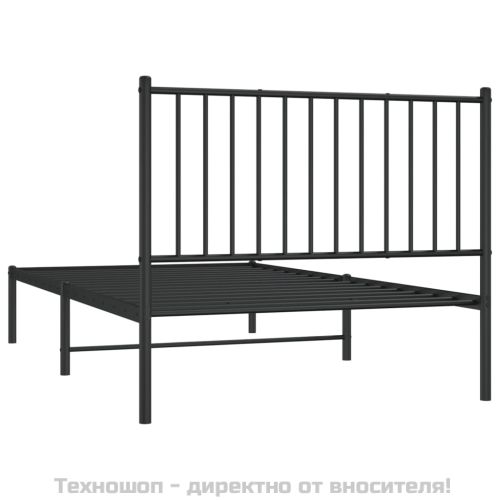 Метална рамка за легло с горна табла, черна, 100x190 см