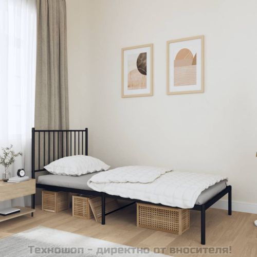 Метална рамка за легло с горна табла, черна, 90x190 см