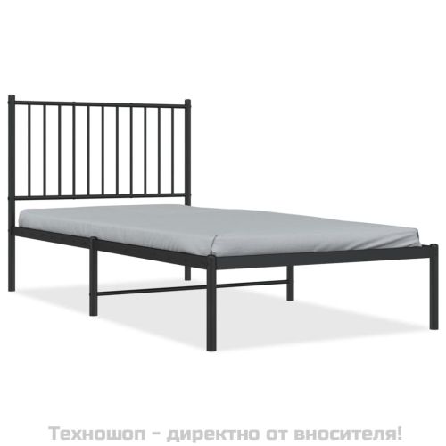 Метална рамка за легло с горна табла, черна, 90x190 см