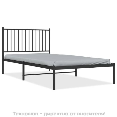 Метална рамка за легло с горна табла, черна, 100x200 см