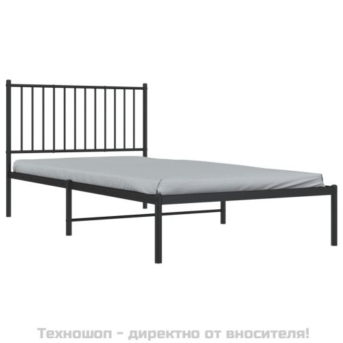 Метална рамка за легло с горна табла, черна, 100x200 см