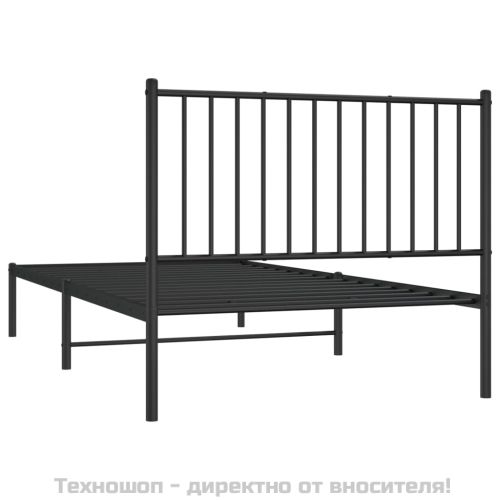 Метална рамка за легло с горна табла, черна, 100x200 см