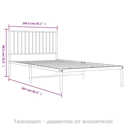 Метална рамка за легло с горна табла, черна, 100x200 см