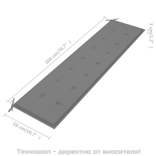 Възглавница за градинска пейка сива 200x50x3 см оксфорд плат