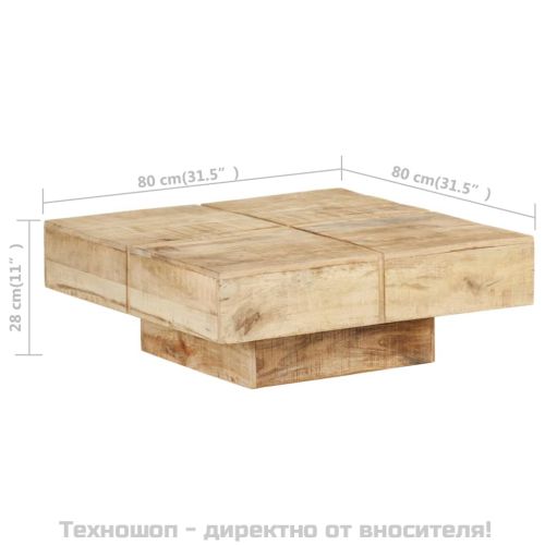 Маса за кафе, 80x80x28 cм, мангово дърво масив