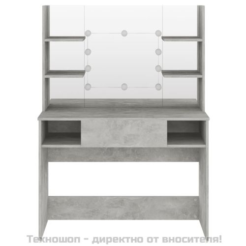 Тоалетка с LED лампи, 100x40x135 см, МДФ, бетонно сиво