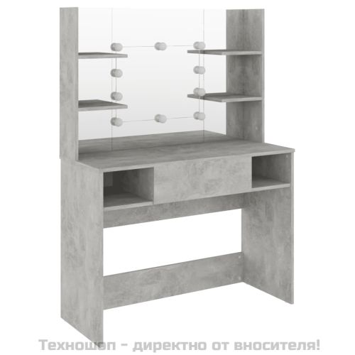 Тоалетка с LED лампи, 100x40x135 см, МДФ, бетонно сиво