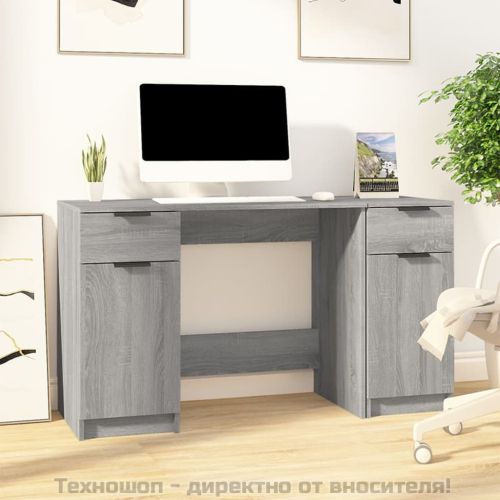 Бюро със страничен шкаф, Сива сонома, инженерна дървесина
