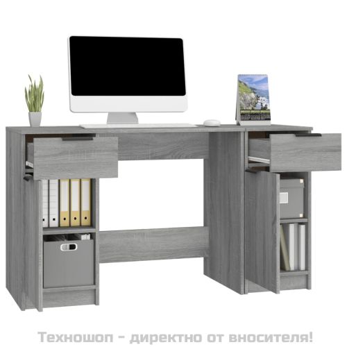 Бюро със страничен шкаф, Сива сонома, инженерна дървесина