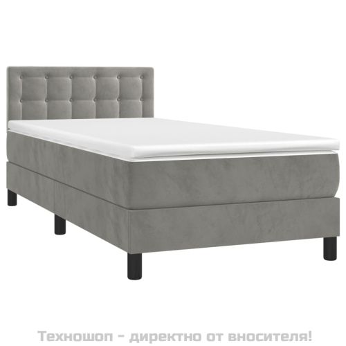Боксспринг легло с матрак, светлосиво, 80x200 см, кадифе