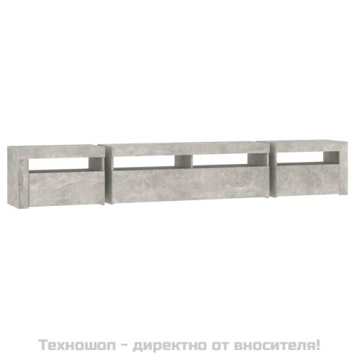 ТВ шкаф с LED осветление, бетонно сив, 240x35x40 см
