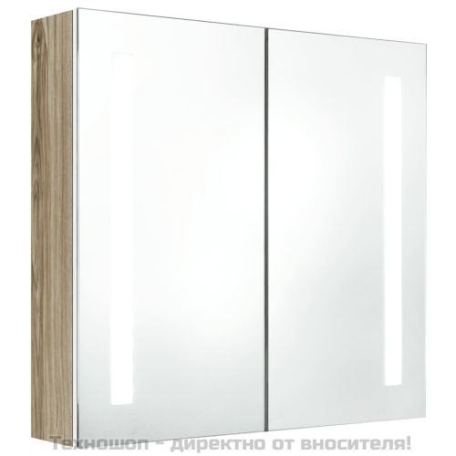 LED шкаф с огледало за баня, бяло и цвят дъб, 62x14x60 см