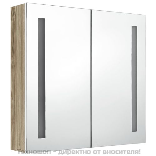 LED шкаф с огледало за баня, бяло и цвят дъб, 62x14x60 см