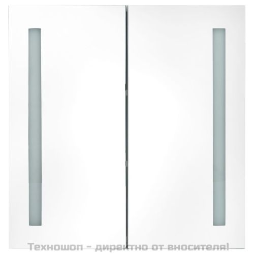 LED шкаф с огледало за баня, бяло и цвят дъб, 62x14x60 см