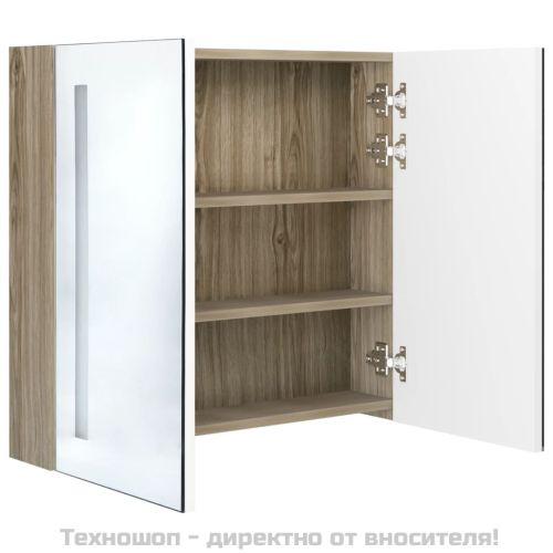 LED шкаф с огледало за баня, бяло и цвят дъб, 62x14x60 см