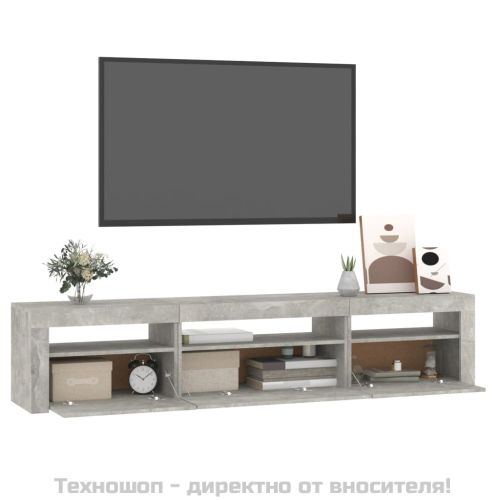 ТВ шкаф с LED осветление, бетонно сив, 195x35x40 см