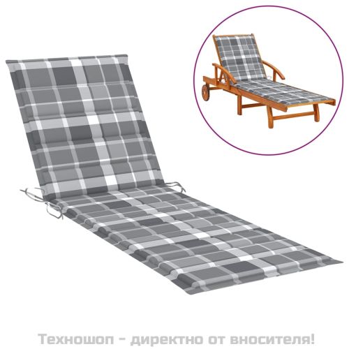 Шалте за шезлонг, сиво каре, 200x60x3 см, Оксфорд плат